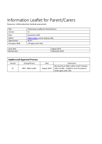 Parent leaflet Child Protection Medicals