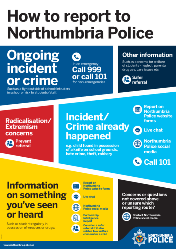 146a Schools How to report to Northumbria Police – A4 poster
